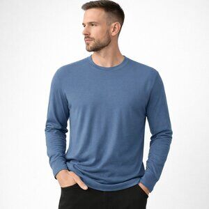 Theory Essential Long Sleeve Tee XL Blue Teal Modal Blend Crewneck Slim Fit